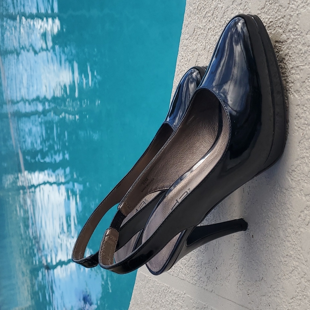 Moda Spana Sling Back Black Patent Leather Heels